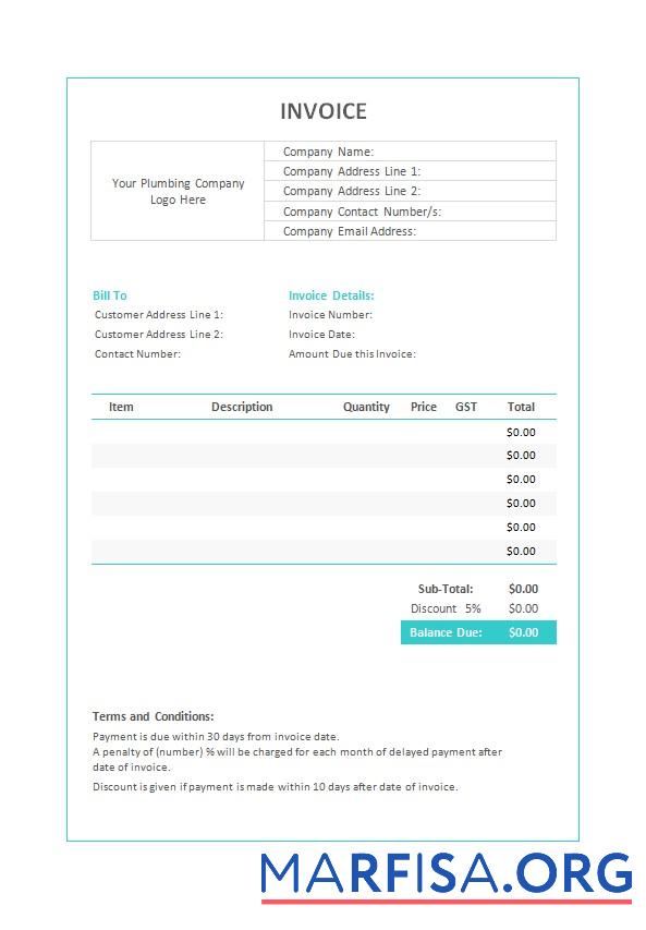 Blank Plumbing Invoice Template